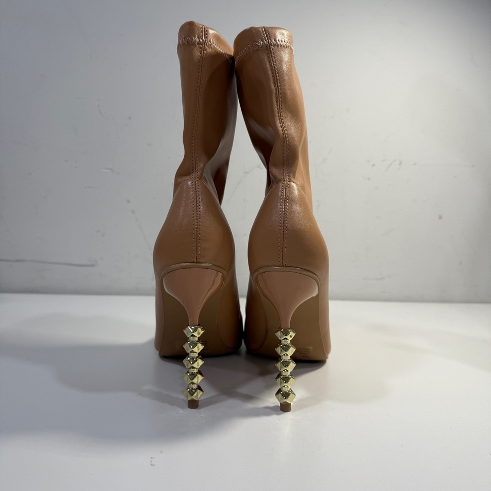 Cape Robbin Heels Beige Tan Pointed Toe Gold Ankle Booties Boots Vice Size 8.5 - Picture 11 of 14